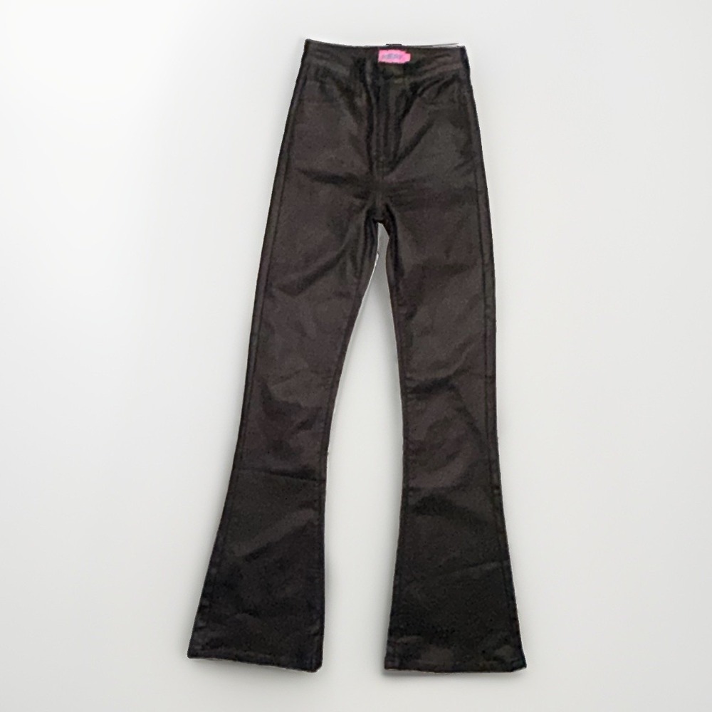 Edikted Black Coated High Rise Flare Pants Faux Leather Women Size XS Stretchy